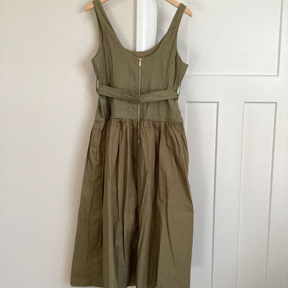Anthropologie Sleeveless Belted Drop-Waist Midi Dress New Large Boho Moss Green - Picture 10 of 16